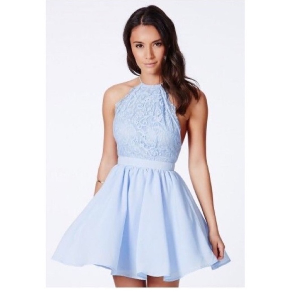 Missguided Baby blue Halter style cocktail dress size US 8 NWT PROM GRADUATION